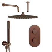 Granlusso Portofino 2 Outlet Thermostatic Shower Valve With Pencil Handset and Fixed Overhead - Brushed Bronze