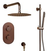 Granlusso Portofino 2 Outlet Thermostatic Shower Valve With Slide Rail Pencil Handset and Fixed Overhead - Brushed Bronze