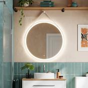 HiB Solstice White Frame Round LED Mirror With Decorative Strap image