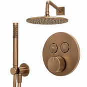 Speciale Dual Outlet Thermostatic Shower Valve with Pencil Handset and 250 Overhead - Warm Bronze Brushed