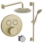 Speciale Dual Outlet Thermostatic Shower Valve with Slide Rail Handset and Fixed Overhead 250mm - Brushed Brass