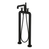Crosswater Union Industrial Floorstanding Bath Shower Mixer With Wheel Handles and Pencil Handset - Matt Black image
