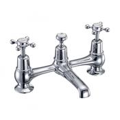 Burlington Claremont Two Tap Hole Bridge Basin Mixer With Plug And Chain Waste
