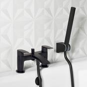 Deluxe Manly Bath Shower Mixer Matt Black With Handset Kit