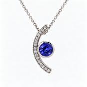 Tanzanite and Diamond Crescent 18ct White Gold Pendant