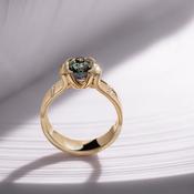 18ct yellow gold ring set with teal sapphire and diamonds image