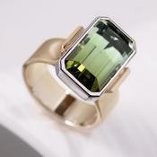 18ct yellow gold and platinum ring with Bi-colour tourmaline and diamonds image