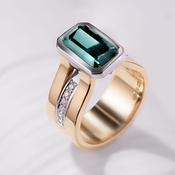 18ct yellow gold and platinum ring with Indigolite tourmaline and diamonds image