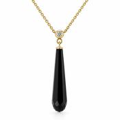Onyx Briolette and Diamond 9ct Gold Pendant