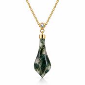 Moss Agate Briolette Pendant in 9ct yellow gold