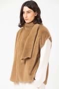 O'Mer - Camel Faux Fur Gilet with Attached Scarf