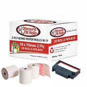 76x70mm 2 Ply Kitchen Docket Rolls | White/Pink Bond Paper | 20 Box