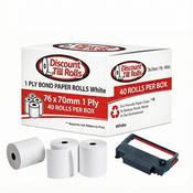 76x70mm 1 Ply Bond Paper Till Rolls | Kitchen Printer Paper | Box of 40