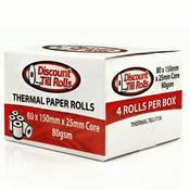 80 x 150 x 25mm Thermal Ticket Rolls – 80gsm BPA-Free (Box of 4)