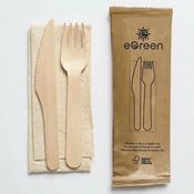 3 in 1 Wooden Cutlery Set | Fork, Knife &amp; Napkin | 250 Pack (5x50) | FREE Ireland Delivery image