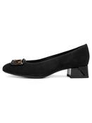 Ara | Graz Wide H Fit Block Heel Pumps in Black Suede with Leopard Detail | 12-20423-11