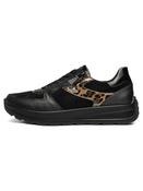 Ara | New York Wide H Fit Lace &amp; Zip Trainers in Black with Leopard Contrast | 12-25112-10 image
