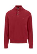 Fynch Hatton | Button Placket Textured Cotton Jumper in Brick Red with Beige Trim | 1614 219 346