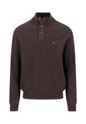 Fynch Hatton | Button Placket Textured Cotton Jumper in Brown Soil with Grey Trim | 1614 219 866 image