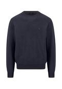 Fynch Hatton | Textured Cotton Crew Knit in Navy with Brown Trim on Collar &amp; Cuffs | 1614 220 690 image