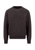 Fynch Hatton | Textured Cotton Crew Knit in Brown Soil with Grey Trim on Collar &amp; Cuffs | 1614 220 866 image