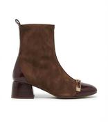 Hispanitas | Suede &amp; Leather Ankle Boots with Side Zip in Espresso Brown with Burgundy Contrast | BHI265016 Bordo image