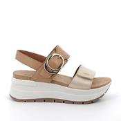 Igi&amp;Co | Lów 4.4cm Wedge Leather Sandals with Double Velcro Strap in Beige &amp; Tan | 7677644 Platino