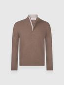 Lupo 1/2 Zip Knit in Brown with White Trim &amp; Elbow Patches | 55107 19675 123