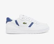 Lacoste | T Clip Leather Lace Up Trainers in White &amp; Blue | 48SMA0031 042 image