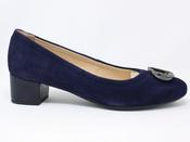 Bioeco | Wide H Fit Low Block Heel Court Shoe in Navy Suede | 6415 1217+2293+2763 image