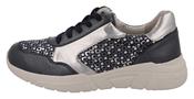 Easy B | Extra Wide 2V Fit Stretch Trainers in Navy &amp; Silver with Lace &amp; Zip | Lauren image