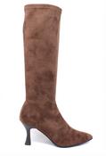 Miss Elastic | Slip On Knee High Stretch Boots in Brown Suede with Flared Heel | 78041 51 Ante Str Marron image