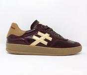 Another Trend | Burgundy &amp; Cream Lace Up Trainers with Beige Heel | A032 9245 image