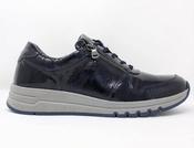 Waldläufer | Wide H Fit Low Wedge Leather Trainers in Navy with Lace &amp; Zip | April 957012 143 194 notte image