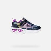 Geox | Assister Girls Navy Trainers with Purple Prints with Lights | J56E9B image