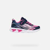 Geox | Assister Printed Mesh Girls Trainers in Navy &amp; Pink Fuchsia with Lights | J66E9B image