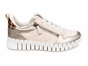 Ecco | Limestone Beige Leather Trainers with Gold &amp; Leopard Contrast | 218353 61573 image