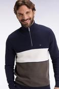 Eden Park | Colour Block 1/2 Zip Knit in Navy, White &amp; Taupe | H25MAIPU0041 mam20