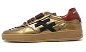 Another Trend | Lace Up Trainers in Dark Gold with Contrast Red Heel | A03258D1