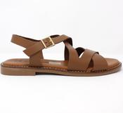 Oh My Sandals | Brown Leather Flat Gladiator Sandals | 5832 Roble image