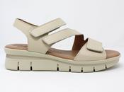 Valerias | 3 Strap Velcro Sandals in Beige with Low Wedge | 2600 image