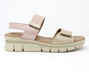 Valerias | Low Wedge Velcro Sandals in Beige &amp; Pink | 2606 multi image
