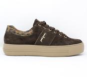 Paul Green | Soft Suede Lace Up Trainers in Brown with Leopard Contrast | 5567 001 image