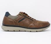 IMac | Lace &amp; Zip Casual Leather Shoe in Tan Brown with Contrast Navy Heel | Bologna Maroon image