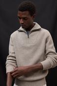 Ecoalf | Wool Half Zip Knit in Beige Toast Melange with Fold Down Collar | Meye