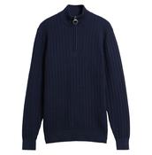 Barbour | Herringbone Knitted Cotton Wool Blend 1/2 Zip Jumper in Navy | MKN1747 ny91