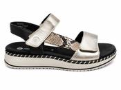 Remonte | Low Wedge Velcro Sandals in Black, Gold &amp; Leopard | D3J50 image