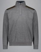 Paul&amp;Shark | Cool Touch Wool 1/2 Zip Knit in Grey with Contrast Green Cord Shoulders | 15311126 067