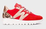 Wonders | Odisei Low Wedge Trainers in Flame Red with Gold &amp; Leopard Contrast | A-24100