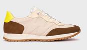Wonders | Towanda Soft Elastic Lace Trainers in Taupe &amp; Cognac with Yellow Heel | A-4802